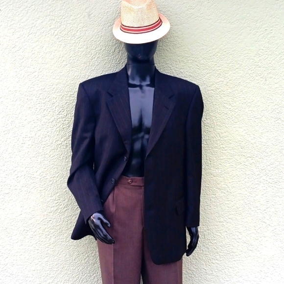 YVES SAINT LAURENT MEN'S VINTAGE BLACK (3) BUTTON PIN-STRIPED LUXURY BLAZER